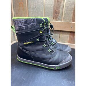 Merrell Boys Insulated Winter Boots Black W/ Green Lining Size 7 Cold Rated -25°